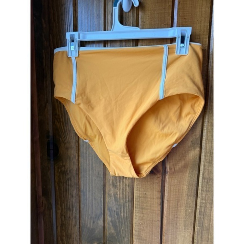 CALIA Womens High Waisted Bikini Bottoms Yellow White‎ Piping Size Large